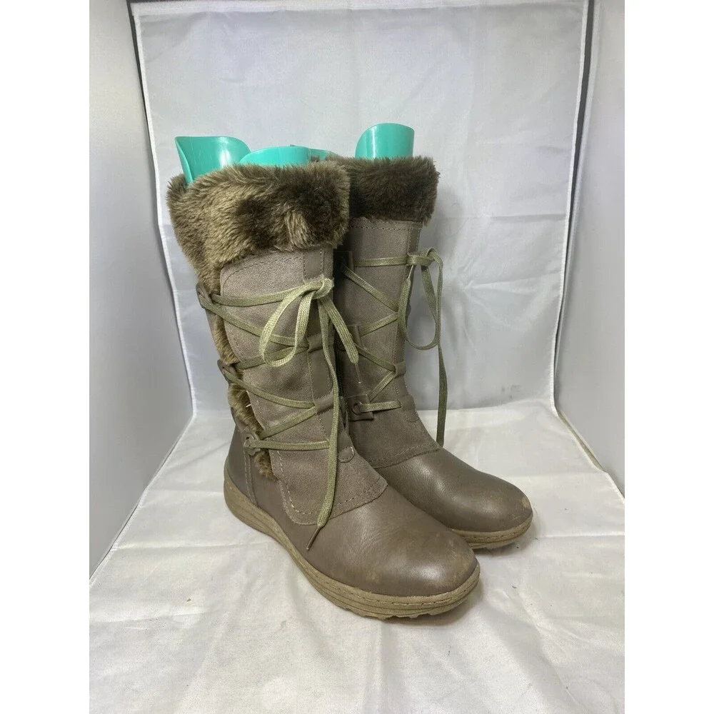 Women’s BareTraps Aide size 9.5 Side Zip Up Leather Faux Fur top Lace Up Brown